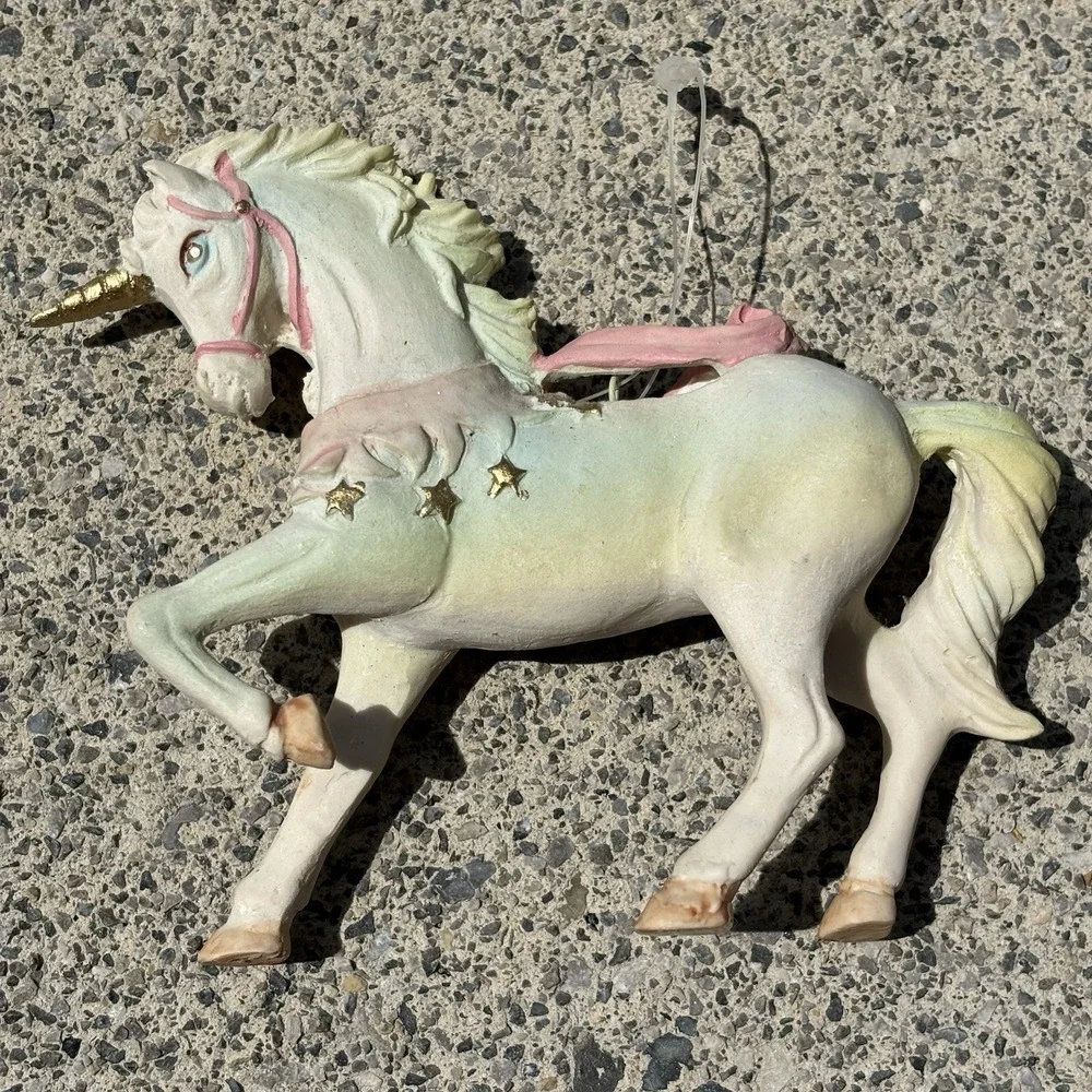 Vintage 80s Unicorn Ornament Fairy Garden Enchanted Decor Pastel Whimsy Retro